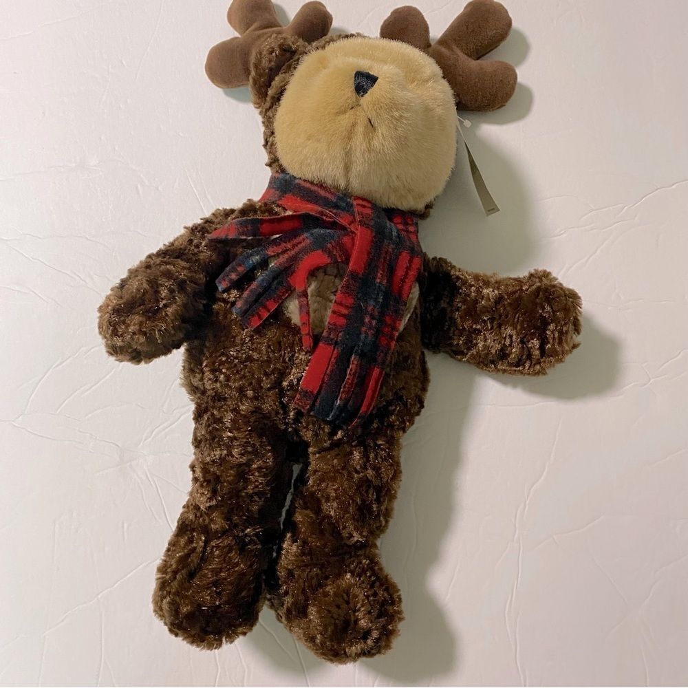 Eddie Bauer vintage teddy bear Deer Moose Plush Christmas Winter plaid scarf NWT